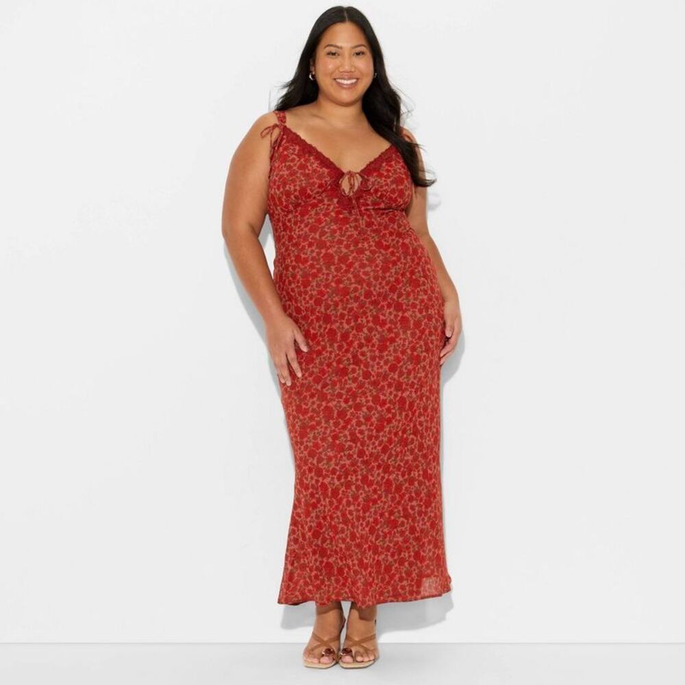 Women's Lace Trim Maxi Empire Waist Dress - Wild Fable Assorted Reds Floral XXL